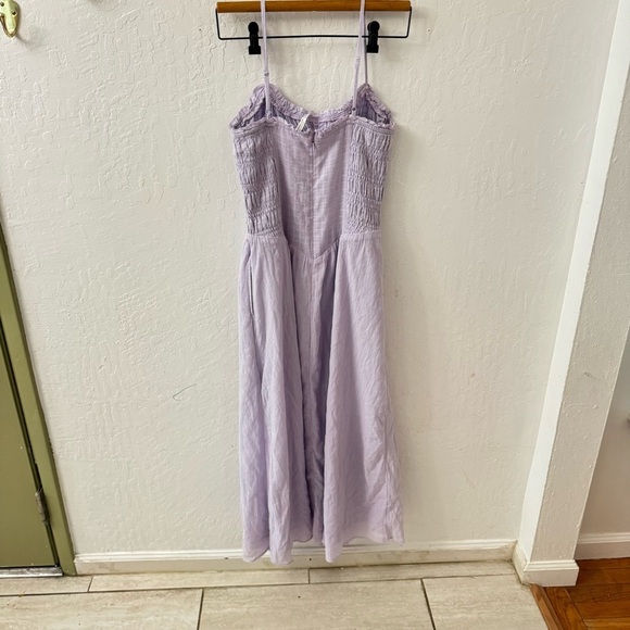 American Eagle Purple Smocked Bow Tie Sundress Midi Zip Back XS - Picture 5 of 12
